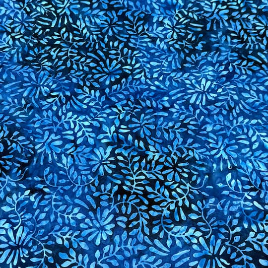 Feldman Batik Navy Royal Stamp Clover Petal Cotton Fabric